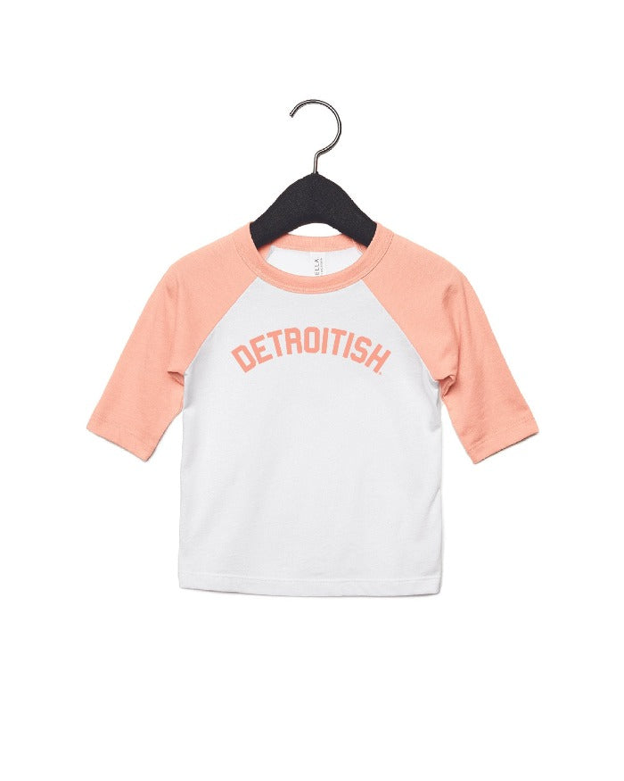 Ink Detroit Detroitish Toddler 3/4 Sleeve Baseball T-Shirt - White and Peach