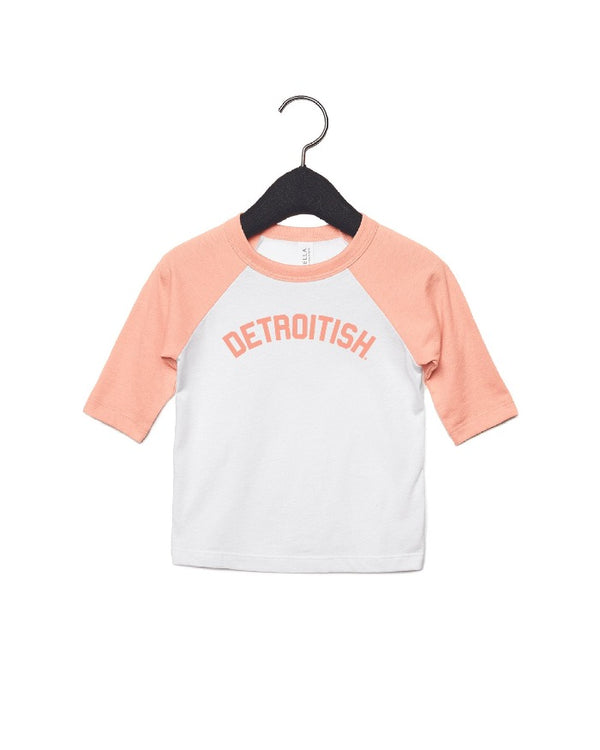 Ink Detroit Detroitish Toddler 3/4 Sleeve Baseball T-Shirt - White and Peach