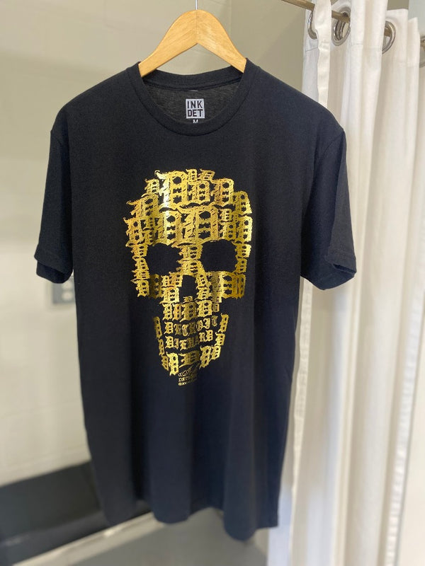 Ink Detroit Skull T-Shirt - Black & Gold Foil