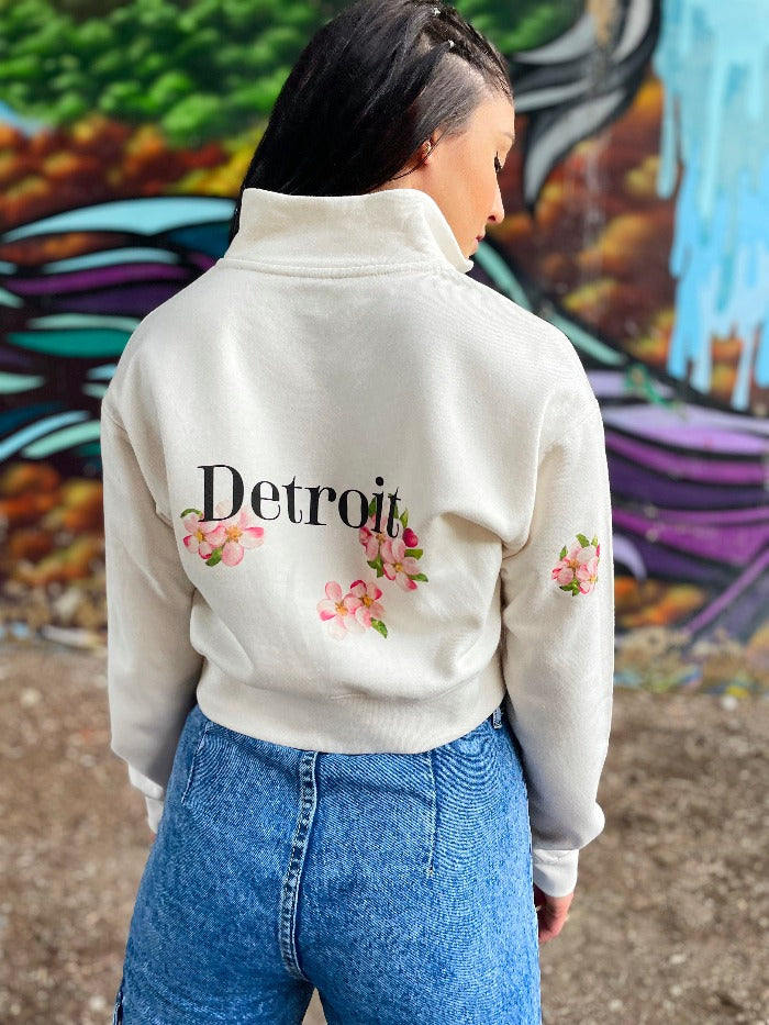 Ink Detroit Apple Blossom 1/2 Zip Crop sweatshirt