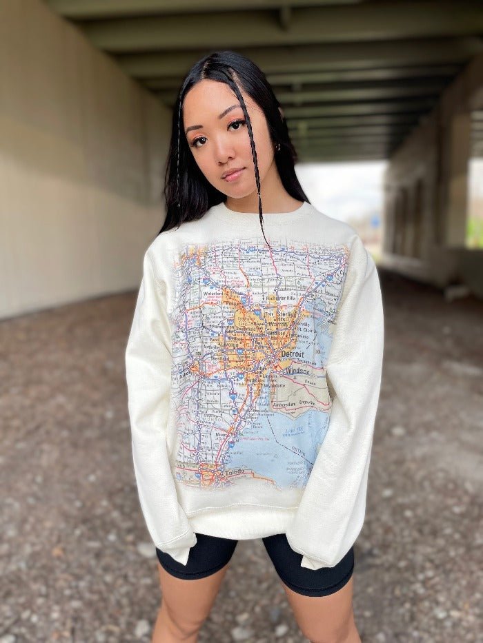 Ink Detroit - Metro Detroit Map - Crewneck Sweatshirt - Natural - Ink Detroit
