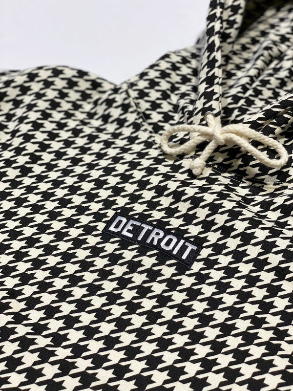 Ink Detroit Heavyweight houndstooth pattern hoodie featuring embroidered DETROIT patch.