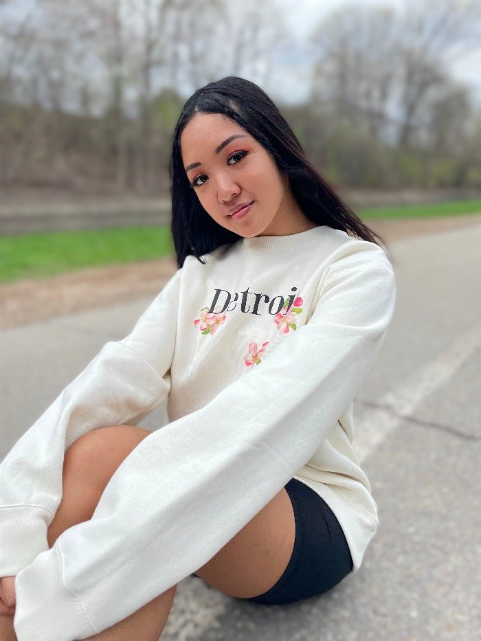 Ink Detroit - Detroit Apple Blossom - Crewneck Sweatshirt - Natural - Ink Detroit