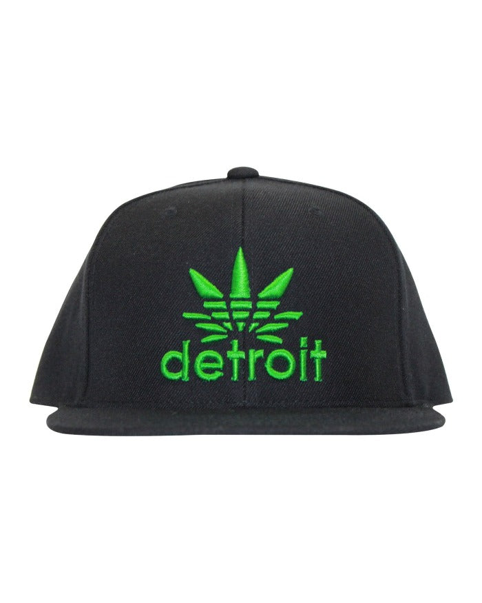 Ink Detroit Cannabis Flat Bill Puff Print Snap Back Hat - Black / Green