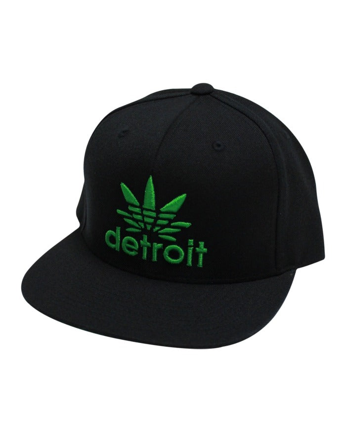 Ink Detroit Cannabis Flat Bill Puff Print Snap Back Hat - Black / Green
