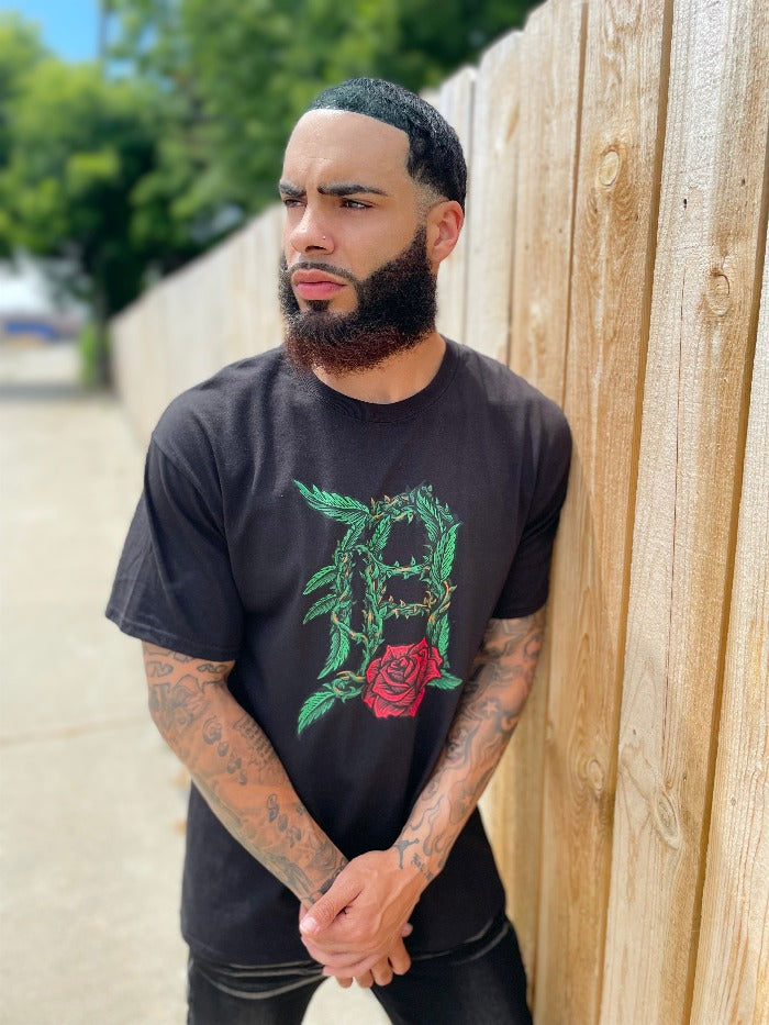 Ink Detroit - Old English D Rose - T-Shirt - Black