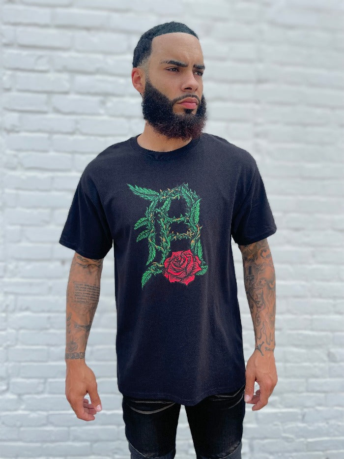 Ink Detroit - Old English D Rose - T-Shirt - Black
