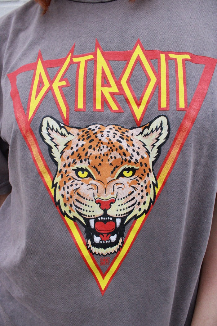 Ink Detroit DET Leopard Mineral Wash T-Shirt - Grey