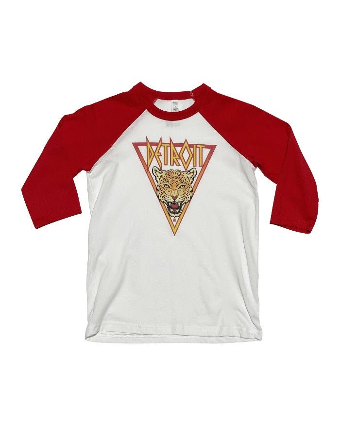 Ink Detroit DET Leopard Youth 3/4 Sleeve Baseball T-Shirt - Ink Detroit