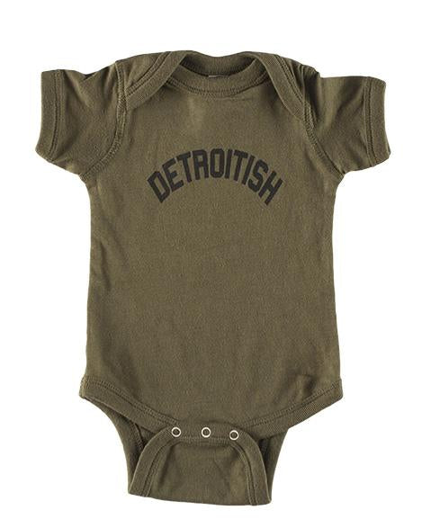 Ink Detroit Detroitish Baby Onesie - Military Green