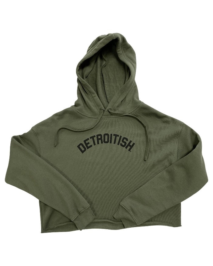 Ink Detroit Detroitish Fleece Crop Hoodie - Military Green