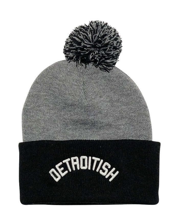 Ink Detroit Detroitish Pom Beanie - Grey/Black