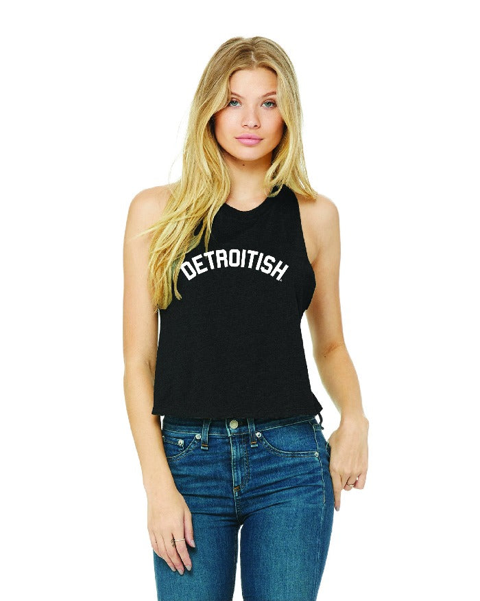Ink Detroit Detroitish Racerback Crop Tank Top - Black