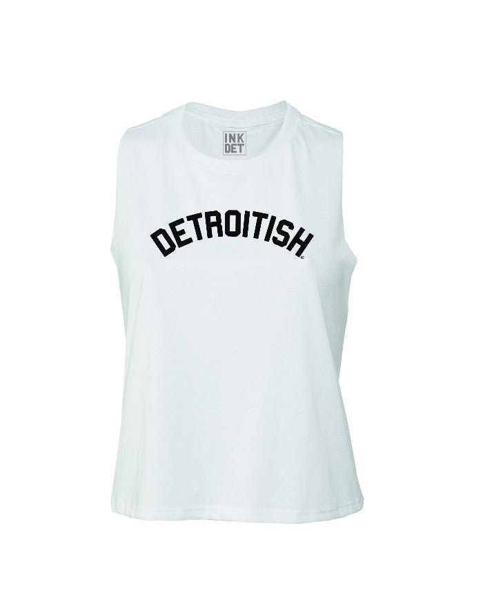 Ink Detroit Detroitish Racerback Crop Tank Top - White - Ink Detroit