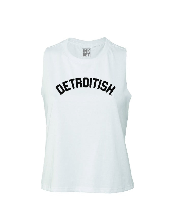Ink Detroit Detroitish Racerback Crop Tank Top - White