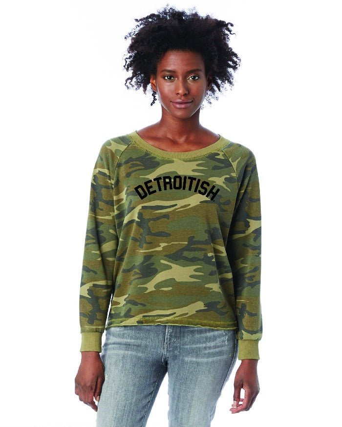 Ink Detroit Detroitish Women's French Terry Sweatshirt - Camouflage - Ink Detroit