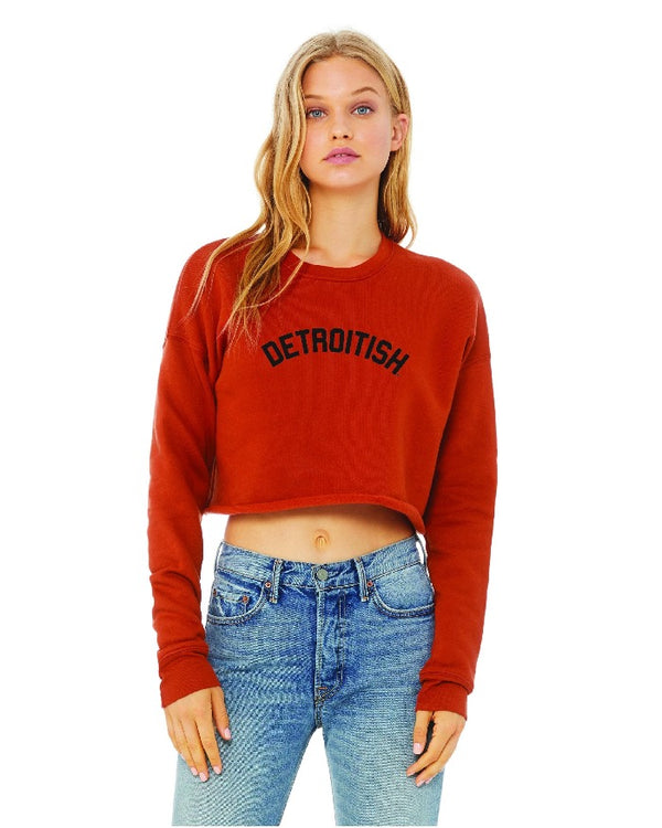 Ink Detroit Detroitish Women’s Cropped Fleece Crewneck Sweatshirt - Brick