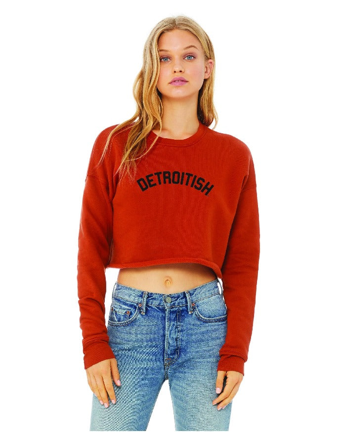 Ink Detroit Detroitish Women’s Cropped Fleece Crewneck Sweatshirt - Brick