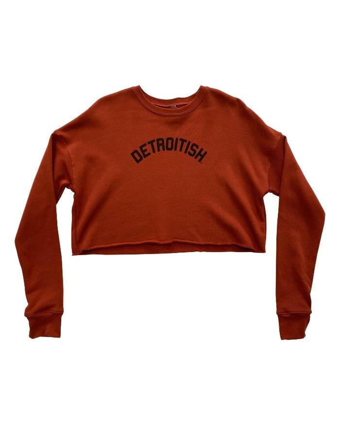 Ink Detroit Detroitish Women’s Cropped Fleece Crewneck Sweatshirt - Brick