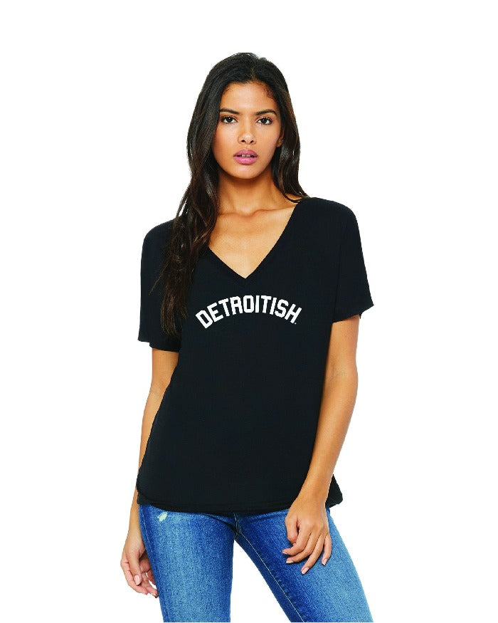 Ink Detroit Detroitish Women's slouchy v-neck t-shirt - Black