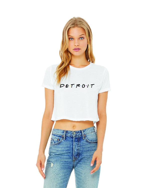 Ink Detroit Friends Cropped Flowy T-Shirt - White