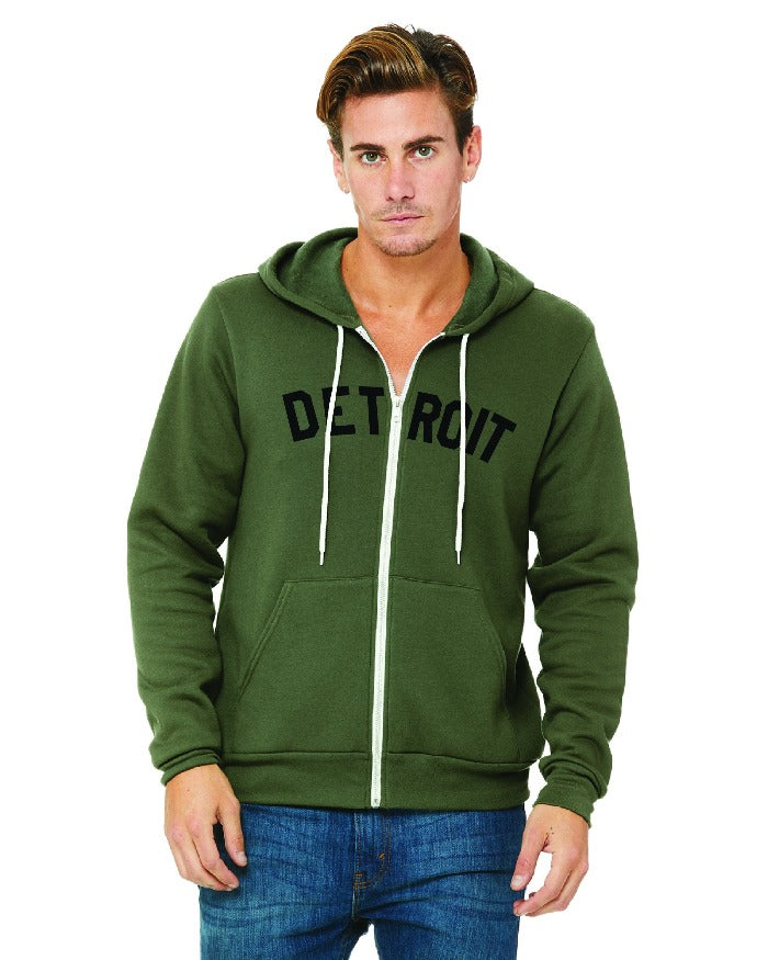 Ink Detroit Full Zip Hooded Sweatshirt - Military Green