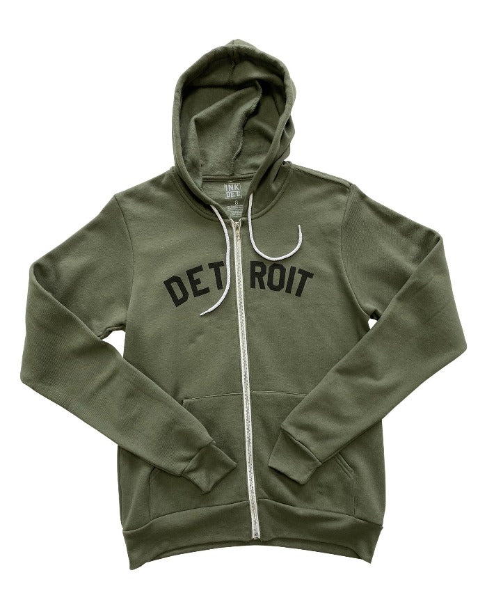 Ink Detroit Full Zip Hooded Sweatshirt - Military Green