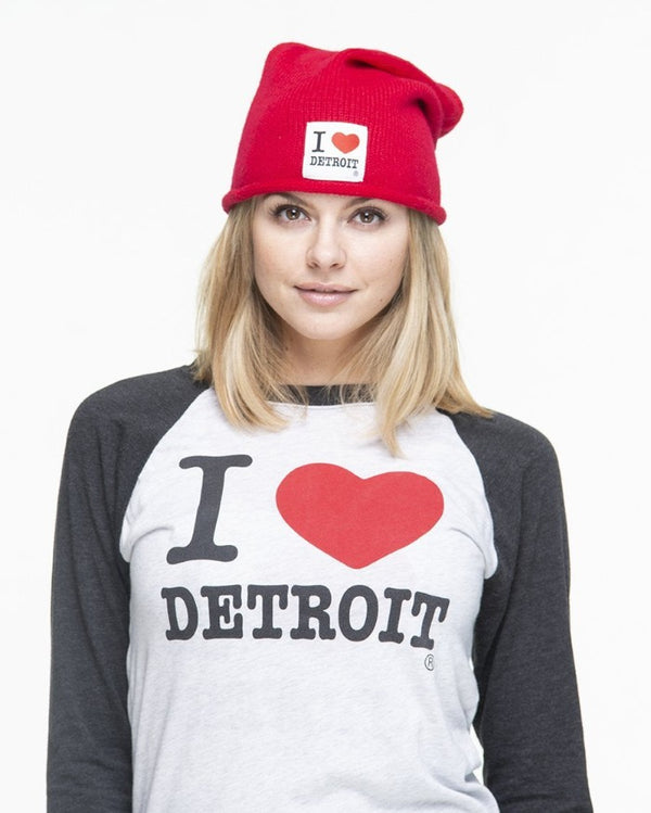 Ink Detroit I Love Detroit Oversized Knit Beanie - Red