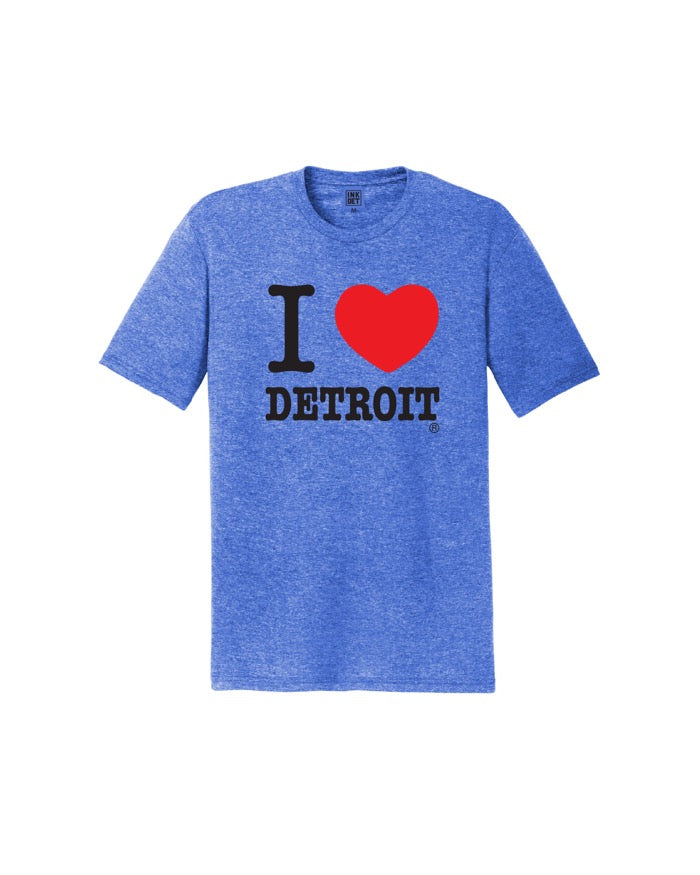 The official I Love Detroit T-Shirt in Heather Blue