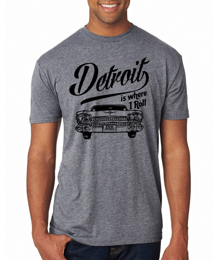 Ink Detroit Is Where I Roll Automobile T-Shirt - Grey
