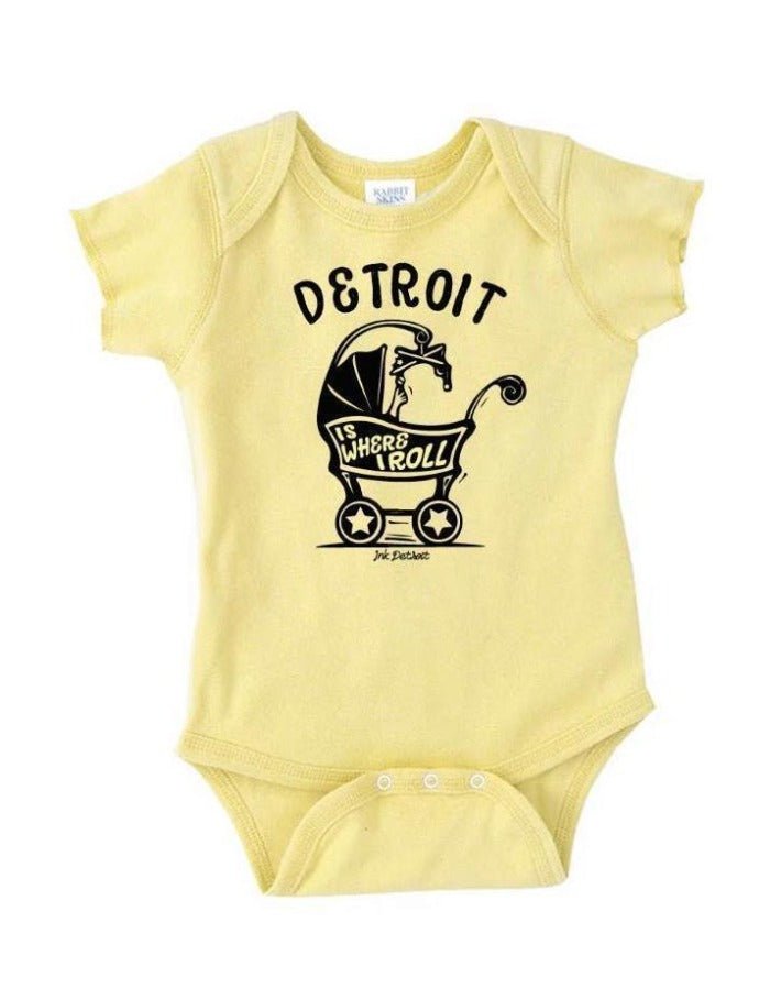 Ink Detroit Is Where I Roll Baby Carriage Baby Onesie - Banana Yellow - Ink Detroit