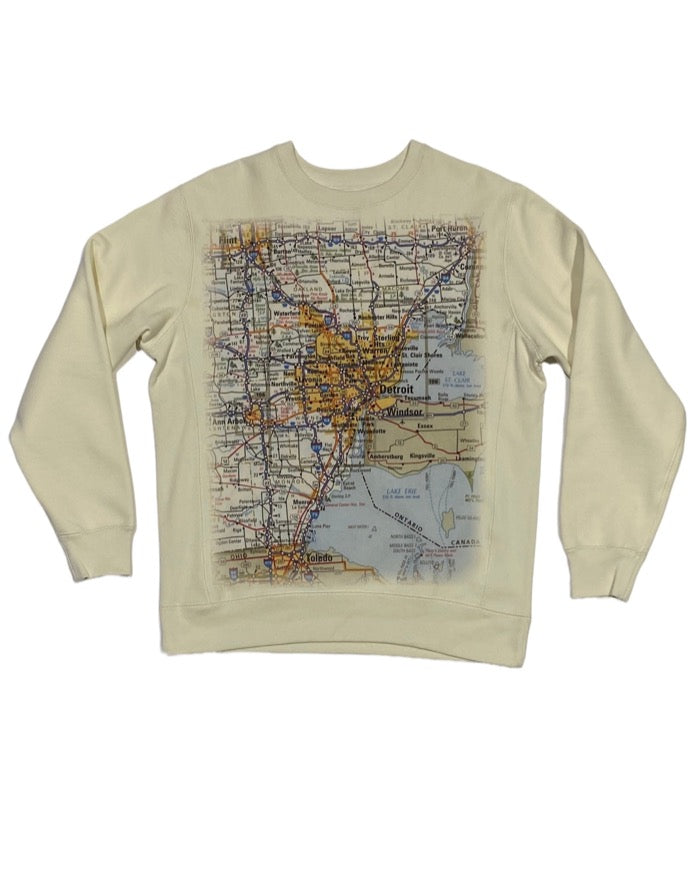 Ink Detroit Metro Map Crewneck Sweatshirt - Natural