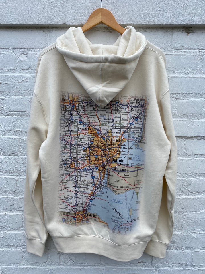Ink Detroit Premium Heavyweight Metro Detroit Map Hoodie - Bone