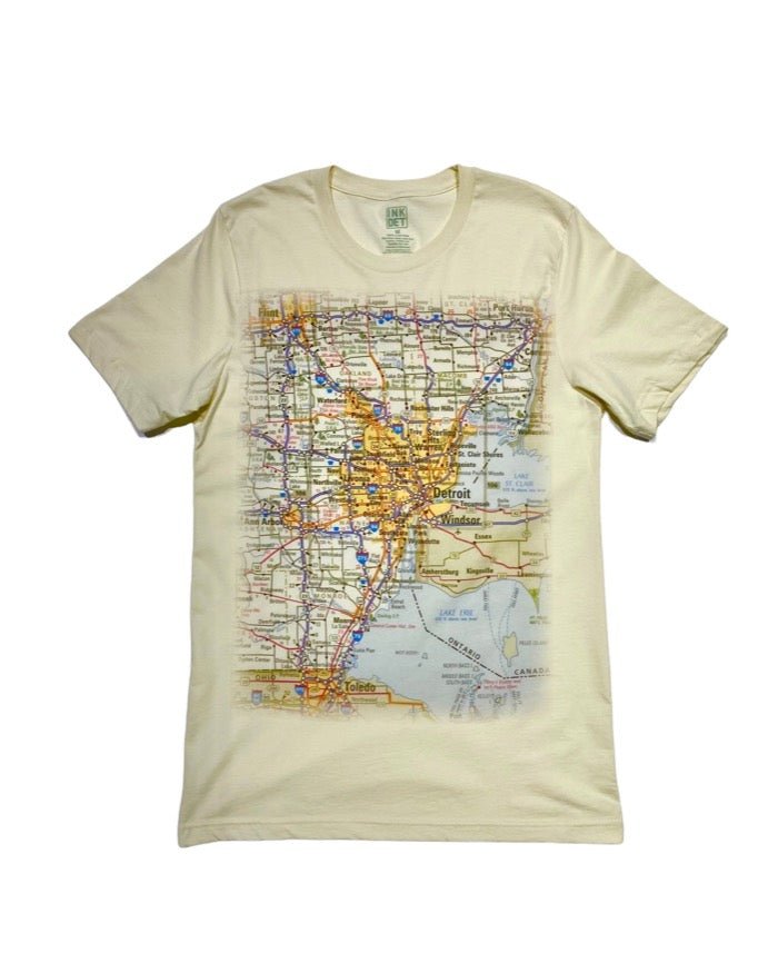 Ink Detroit - Metro Detroit Area Map T-Shirt - Natural - Ink Detroit