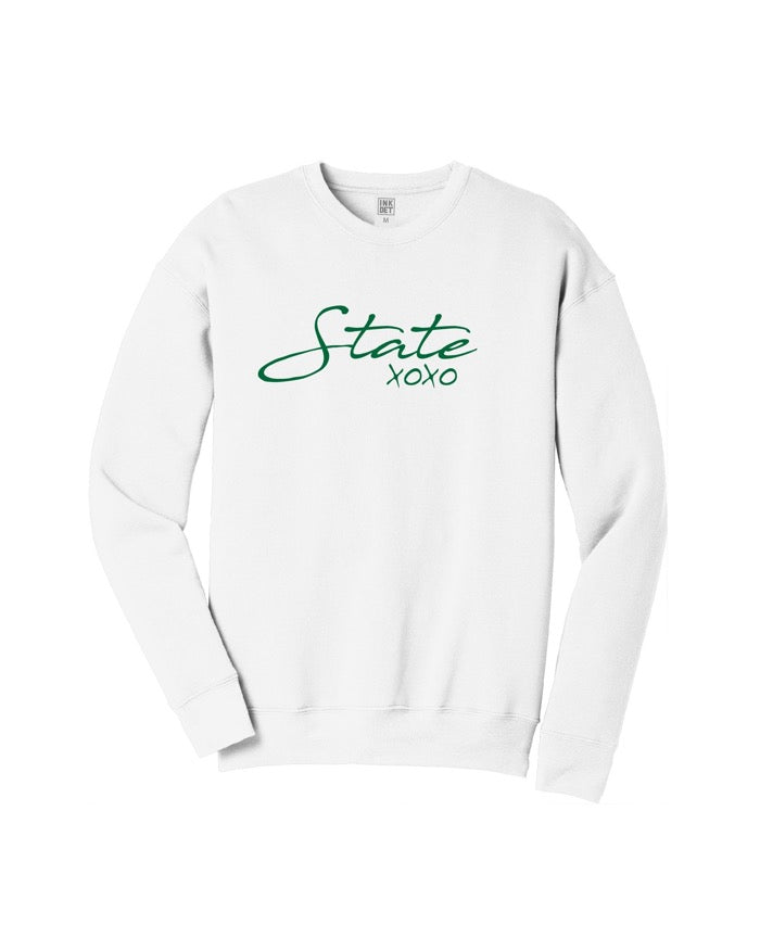 Ink Detroit- State XOXO Crewneck Sweatshirt - Green on White