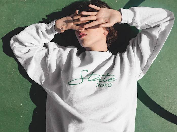 Ink Detroit- State XOXO Crewneck Sweatshirt - Green on White