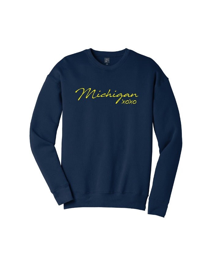 Ink Detroit Michigan XOXO Crewneck Sweatshirt - Maize & Blue - Ink Detroit