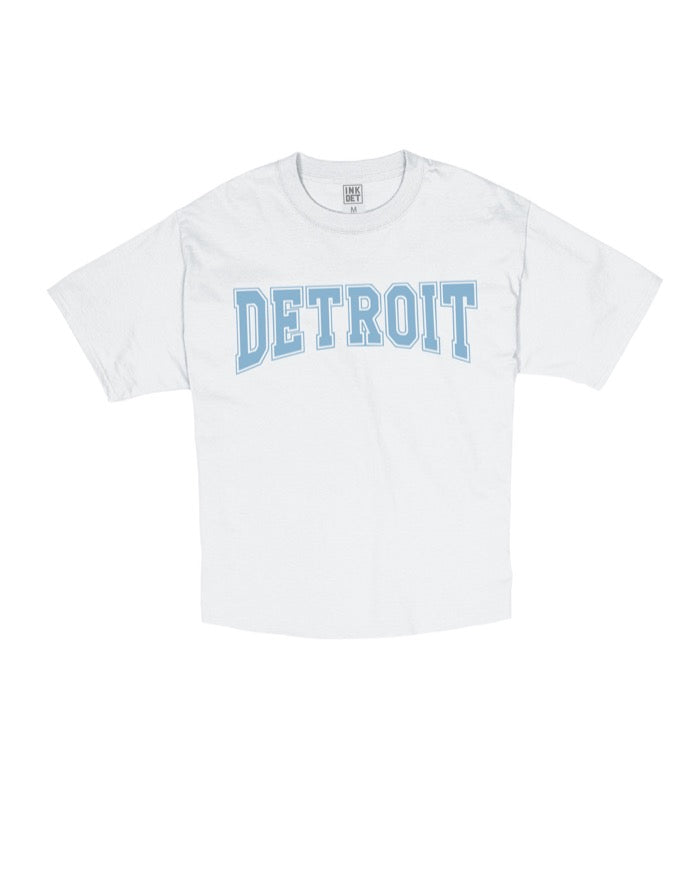 Ink Detroit Dusty blue print oversized cropped t-shirt white
