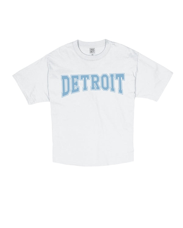 Ink Detroit Dusty blue print oversized cropped t-shirt white