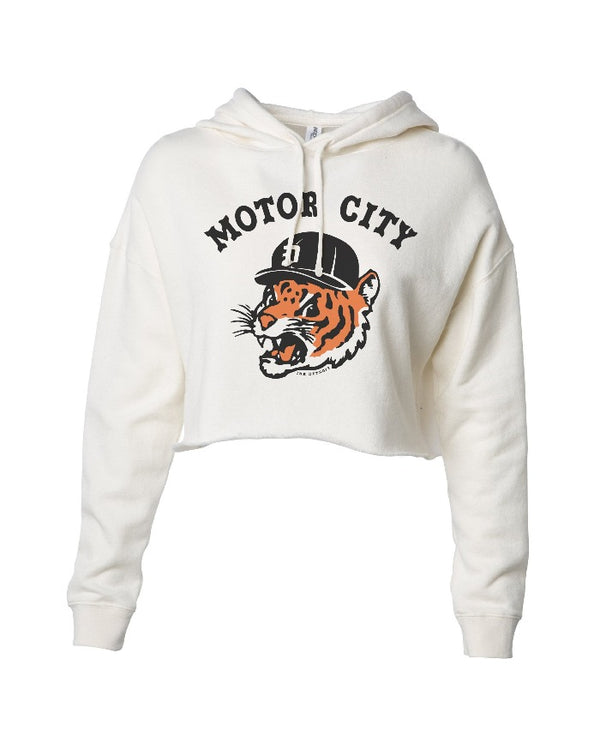 Ink Detroit Motor City Kitty Crop Hoodie - Bone