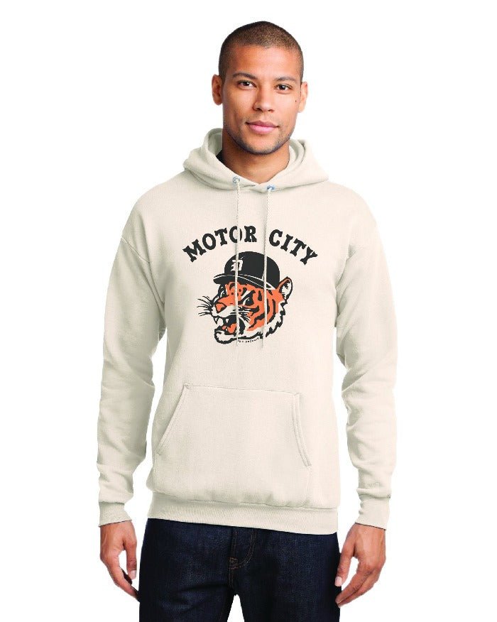 Motor City Kitty Unisex Pullover Hoodie - Natural - Ink Detroit