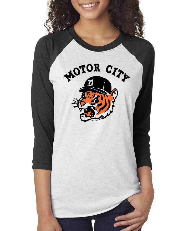 Ink Detroit Motor City Kitty Tri Blend 3/4 Sleeve Raglan T-Shirt