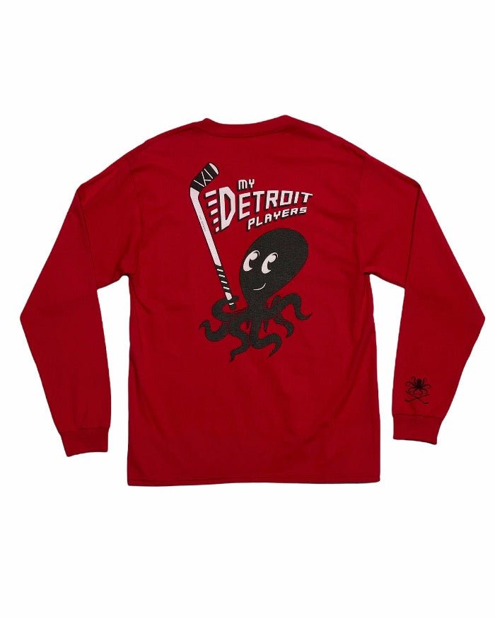Ink Detroit - My Detroit Players Octopus - Long Sleeve T-Shirt - Red - Ink Detroit