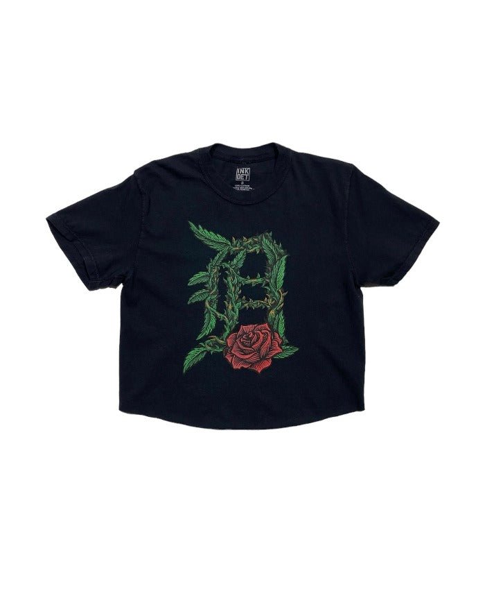 Ink Detroit - Old English D Rose - Oversize Crop T-Shirt - Black - Ink Detroit