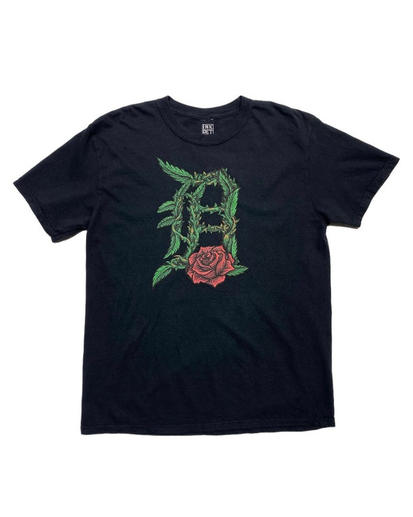 Ink-Detroit-Old English Rose D T-Shirt Black