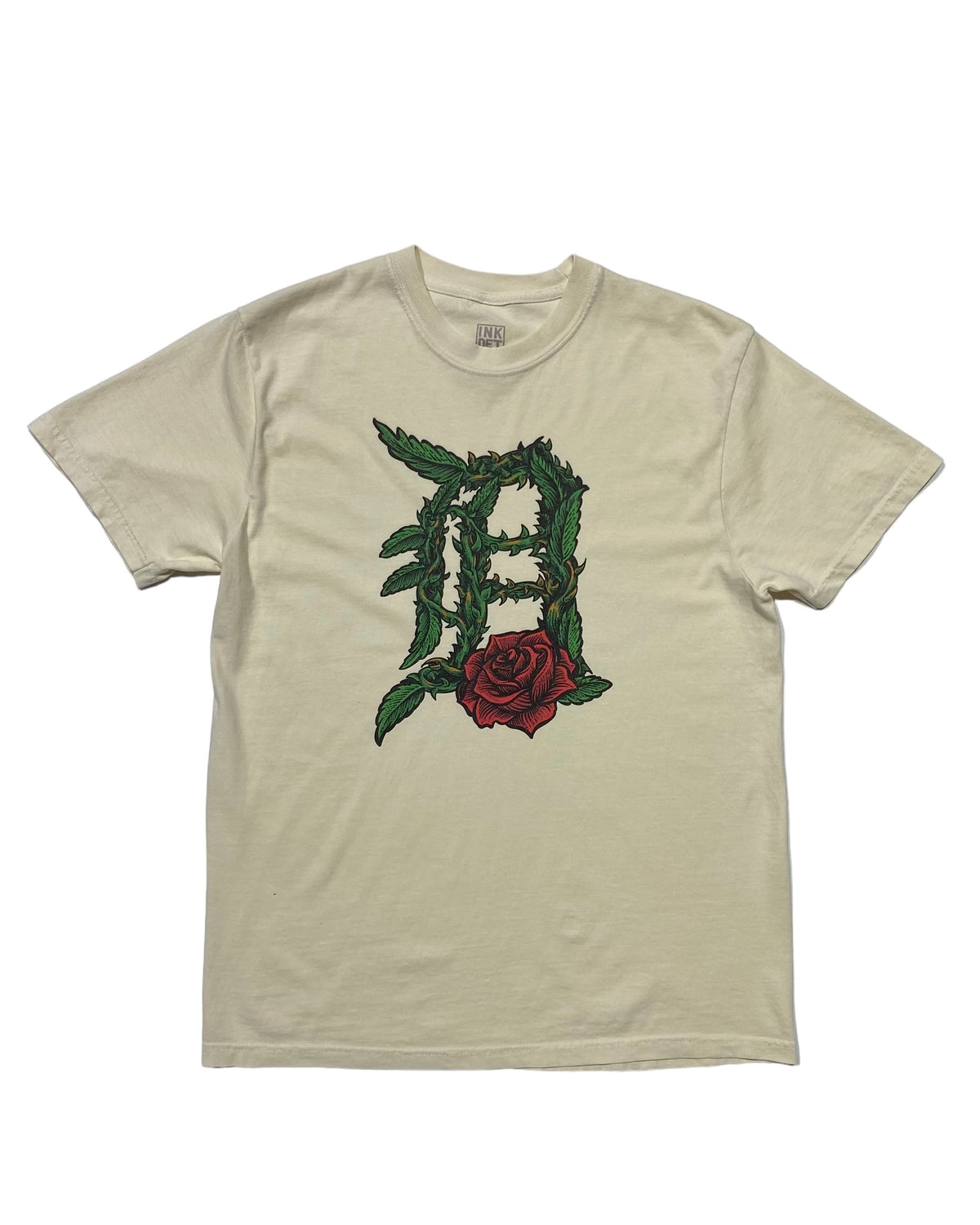 Ink Detroit - Old English D Rose - T-Shirt - Natural - Ink Detroit