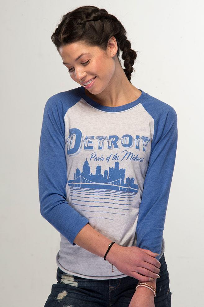 Ink Detroit Paris of the Midwest 3/4 Sleeve Raglan Baseball T-Shirt