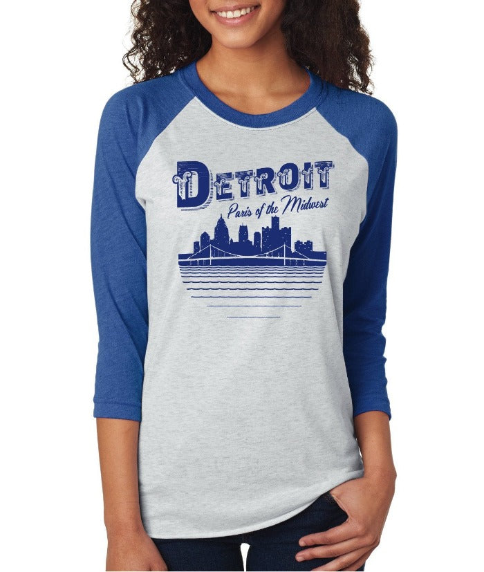Ink Detroit Paris of the Midwest 3/4 Sleeve Raglan Baseball T-Shirt