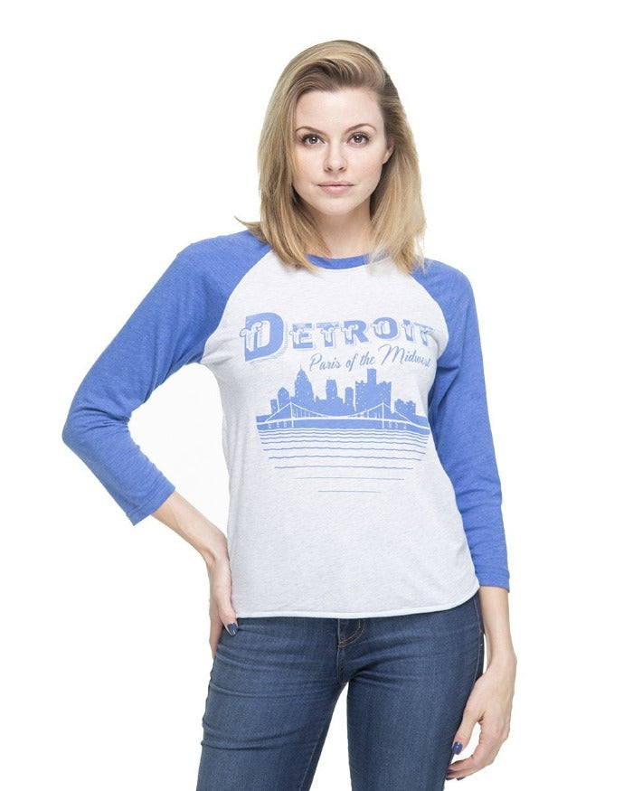 Ink Detroit Paris of the Midwest 3/4 Sleeve Raglan Baseball T-Shirt