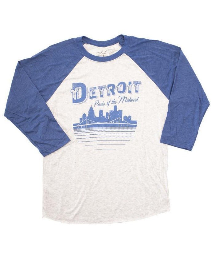 Ink Detroit Paris of the Midwest 3/4 Sleeve Raglan Baseball T-Shirt - Ink Detroit